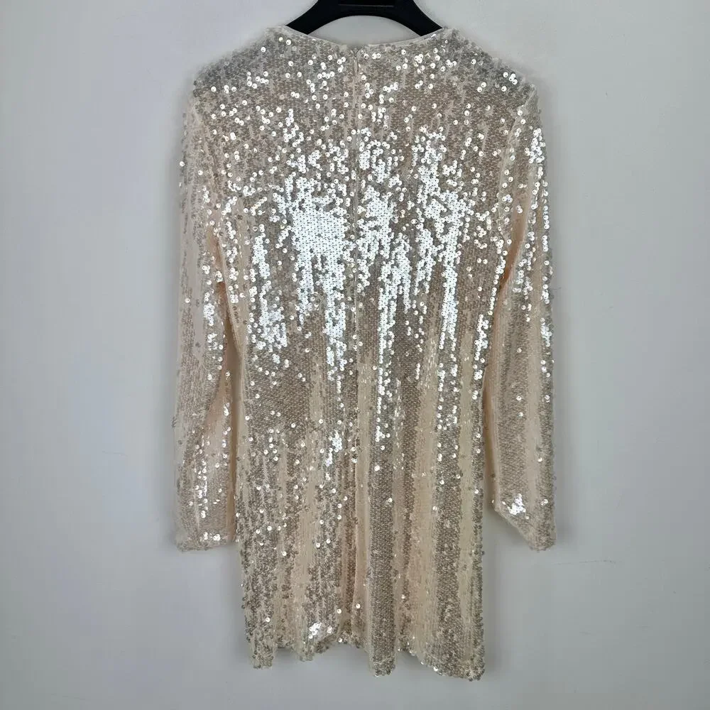 Gianni Bini Ruby Sequin Mini Dress Long Sleeve Cream Party Cocktail Medium NWT - Picture 10 of 13